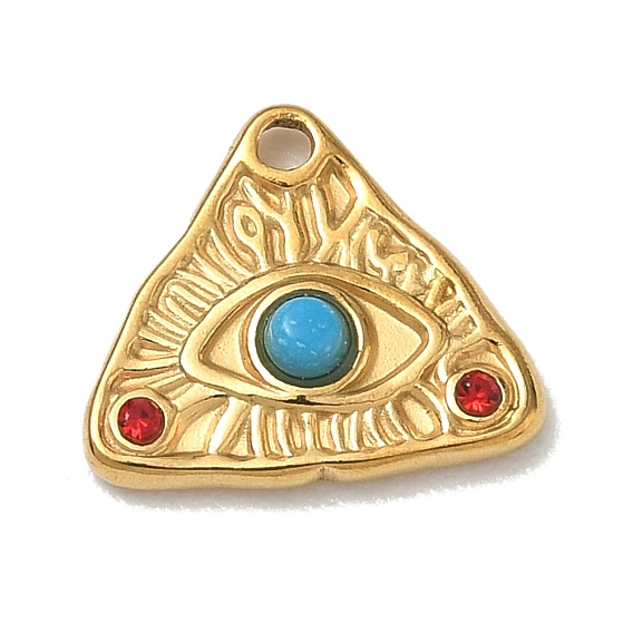 304 Stainless Steel Rhinestone Pendants, with Natural Turquoise, Triangle with Evil Eye Charms