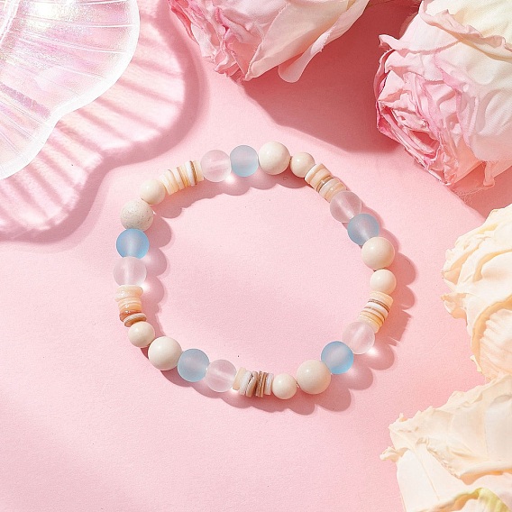 Браслеты в стиле бохо из натуральных ископаемых, пресноводных ракушек и стеклянных бусин для женщин, круглые