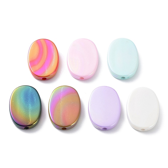 UV Plating Rainbow Iridescent Acrylic Beads, Oval