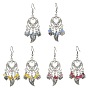 Dyed Natural Agate Beaded Tassel Earrings, Alloy Leaf Chandelier Earrings with 304 Stainless Steel Pins