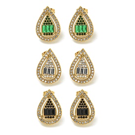 Ion Plating(IP) 304 Stainless Steel with Rhinestone Stud Earrings, Polished, Mixed Color, Golden