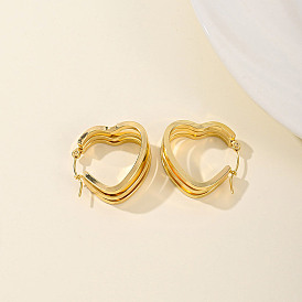 Fashionable Stainless Steel Heart Hoop Earrings for Women, Casual and Versatile