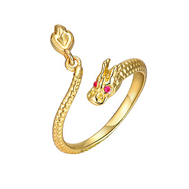 Кольцо на палец с подвеской в виде дракона с кубическим цирконием, латунное открытое кольцо-манжета