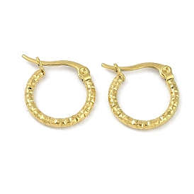 PVD Vacuum Plating 202 Stainless Steel Hammered Hoop Earrings, with 304 Stainless Steel Pins, Ring