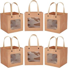 Сумочки из крафт-бумаги, с прозрачными квадратными окнами, подарочные пакеты, прямоугольные