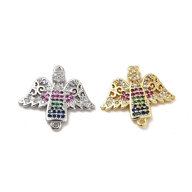 Brass Micro Pave Colorful Cubic Zirconia Connector Charms, Angel Links