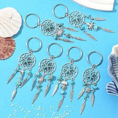 Брелок из сплава магнезита синтетический бирюзовый, с железными разъемными кольцами для ключей и фурнитурой из сплава