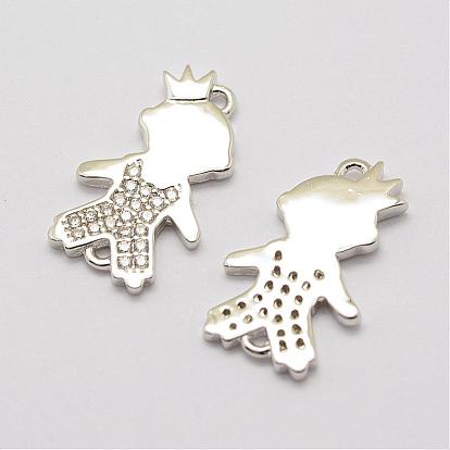 Brass Micro Pave Grade AAA Cubic Zirconia Links, Boy, Cadmium Free & Nickel Free & Lead Free, Real Platinum Plated