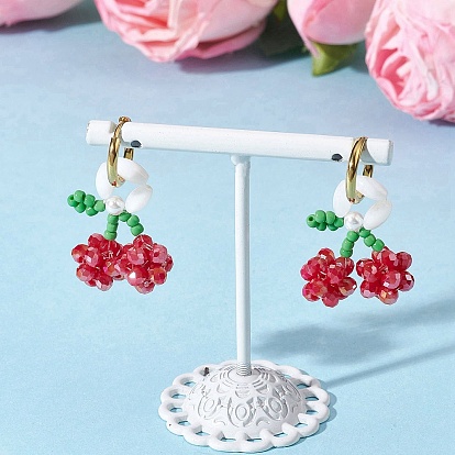 Вишня 304 серьги-кольца из нержавеющей стали, с ракушечным жемчугом и стеклянными бусинами