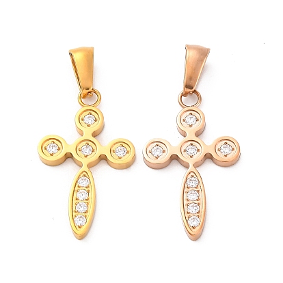 304 подвески из нержавеющей стали, с четким кубического циркония, крест прелести, ионное покрытие (ip)
