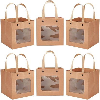 Сумочки из крафт-бумаги, с прозрачными квадратными окнами, подарочные пакеты, прямоугольные
