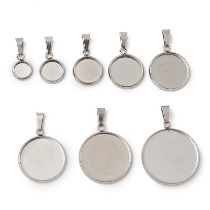 304 Настройки кабошон из нержавеющей стали кулон, плоско-круглые