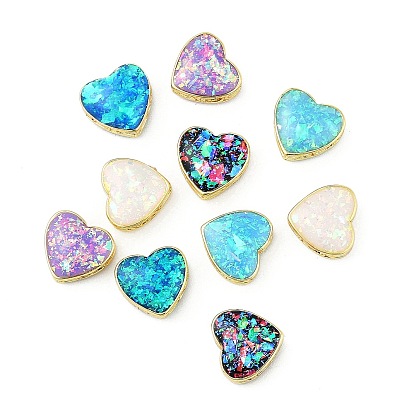 Стойки обшивки латунные бусины, с синтетическим опалом, сердце, золотые