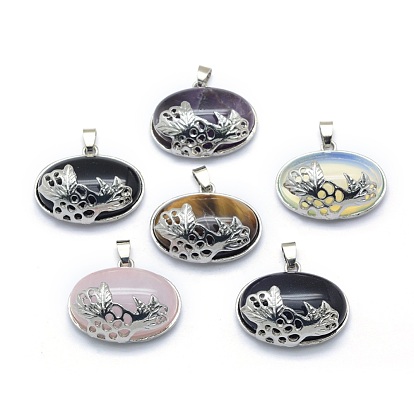 Mixed Gemstone Pendants, with Alloy Findings, Oval