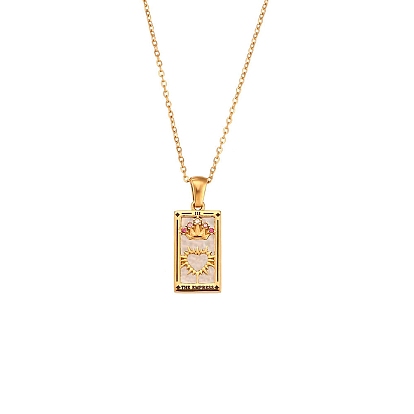 El collar con colgante de diamantes de imitación de la carta del tarot de la emperatriz iii con esmalte, joyas de acero inoxidable para mujer