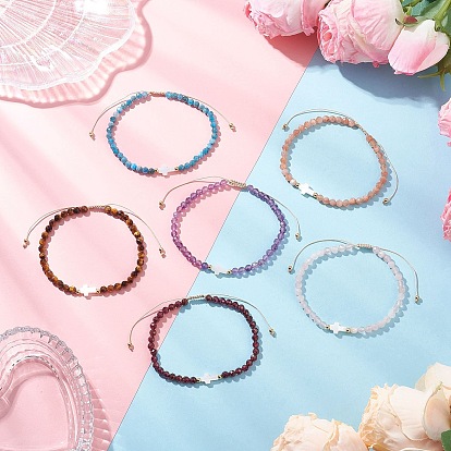 Плетеные браслеты из бусин из натуральных драгоценных камней для женщин, круглый и крест