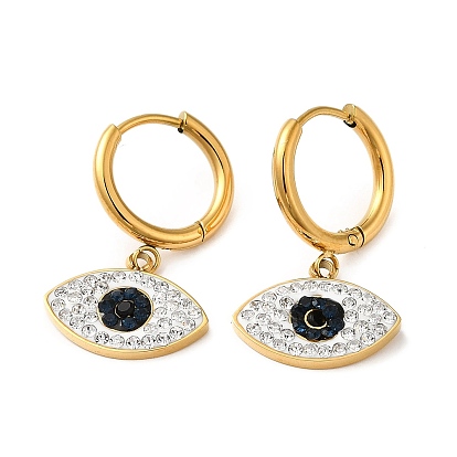 Vacuum Plating 304 Stainless Steel Horse Eye Dangle Hoop Earrings with Rhinestone