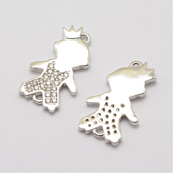 Brass Micro Pave Grade AAA Cubic Zirconia Links, Boy, Cadmium Free & Nickel Free & Lead Free, Real Platinum Plated