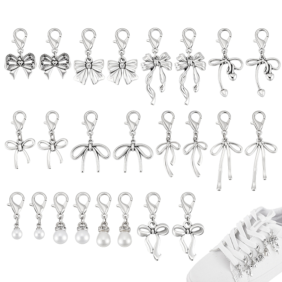 24 шт. 12 стильные украшения для обуви из искусственного жемчуга из АБС-пластика, Сплав с застежками когтя омара