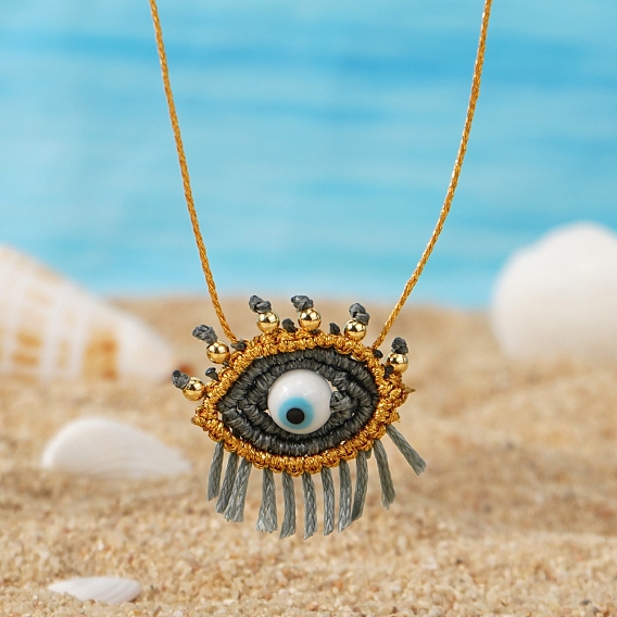 Плетеный шнур стеклянный глаз подвеска женские ожерелья, элегантные винтажные прочные невыцветающие ювелирные изделия