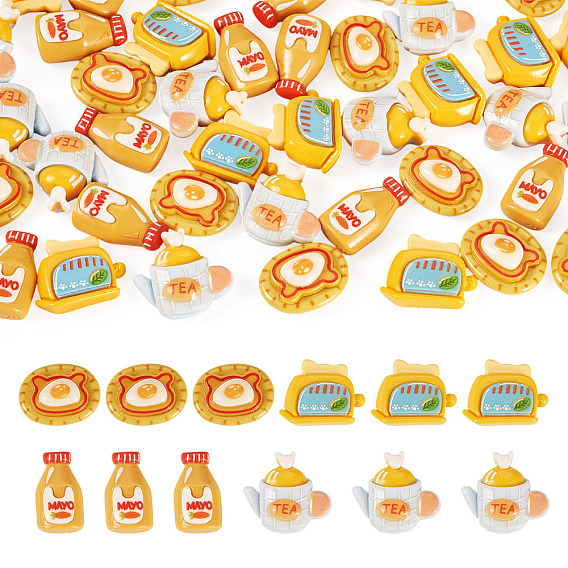 40шт. 4 стили, тема послеобеденного чаепития, непрозрачные смоляные кабошоны, разнообразные