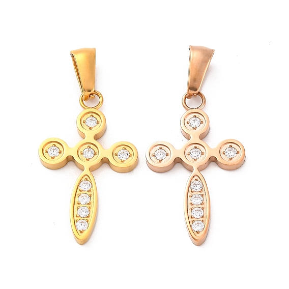 304 подвески из нержавеющей стали, с четким кубического циркония, крест прелести, ионное покрытие (ip)