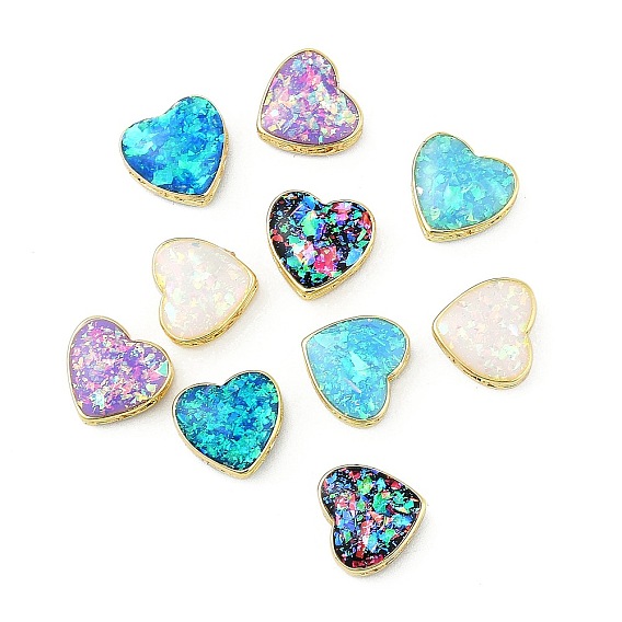 Стойки обшивки латунные бусины, с синтетическим опалом, сердце, золотые