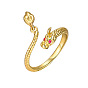 Cubic Zirconia Dragon Charm Finger Ring, Brass Open Cuff Ring