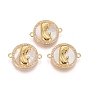 Brass Micro Pave Cubic Zirconia Links Connectors, with Shell, Flat Round with Virgin Mary, Clear