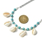 Natural Shell Bib Necklace, with Synthetic Turquoise Beaded Chains