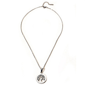 Stainless Steel Laser Cut Tree of Life Sweater Chain Necklace for Men and Women