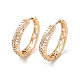 Brass Micro Pave Cubic Zirconia Hoop Earrings for Women, Hollow Arch