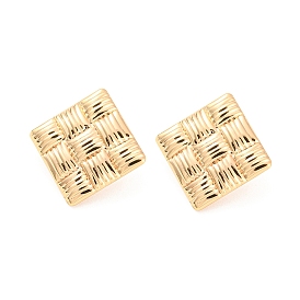 Rack Plating Brass Stud Earring Findings, with Vertical Loops, Textured Rhombus