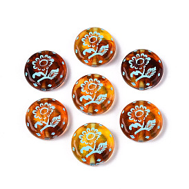 Окрашенные прозрачные акриловые бусины, Имитация янтаря, плоский круглый с подсолнечным