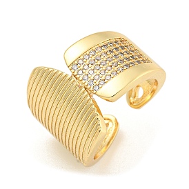 Clear Cubic Zirconia Open Cuff Ring, Brass Wide Finger Rings for Women