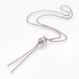 Регулируемый 304 из нержавеющей стали lariat ожерелья, ожерелья с ползунком, с полимерной глиной горный хрусталь, колонка