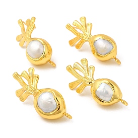 Natural Pearl Stud Earring Findings, with Long-Lasting Plated Brass Findings & Vertical Loops, Carrot