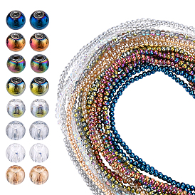 PandaHall Elite 7 Strands 7 Style Electroplate Glass Beads Strands, Half AB Color Plated, Round