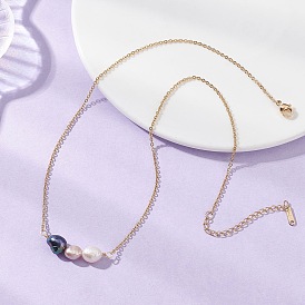 Подвеска из натурального культивированного пресноводного жемчуга в форме картофеля, трехцветная 304 цепочка из нержавеющей стали для женщин, смешанные окрашенные и неокрашенные