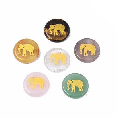 Cabochons en pierres naturelles mélangées, plat et circulaire avec éléphant