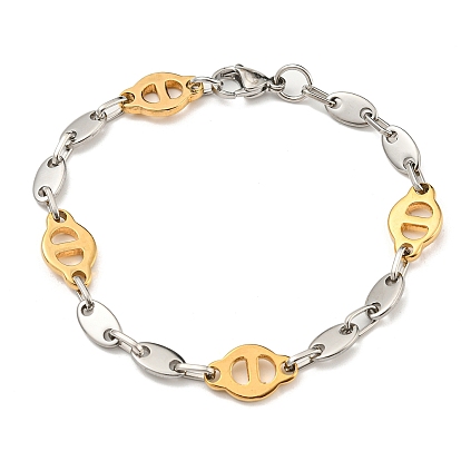 Two Tone 201 Stainless Steel Oval Link Chain Bracelet, 304 Stainless Steel Clasps