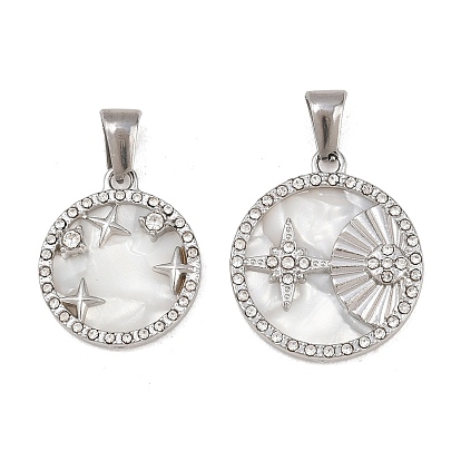 303 подвески из нержавеющей стали, плоский круглый со звездными подвесками, горный хрусталь и эмали
