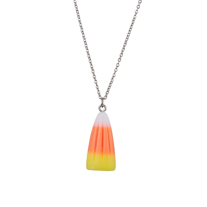 304 Stainless Steel Cable Chain Necklace, Resin Pendant Necklaces, Candy Corn