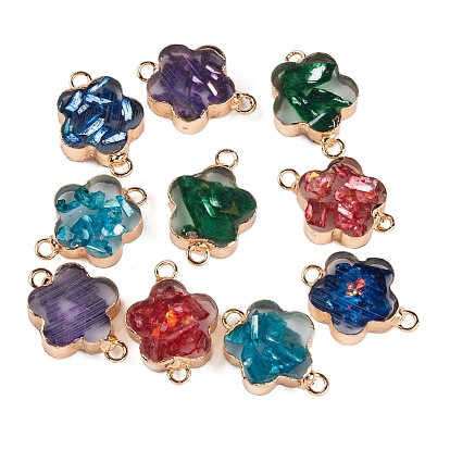 Подвески-коннекторы из окрашенной натуральной императорской яшмы и смолы, золотой тон латунь цветок ссылки