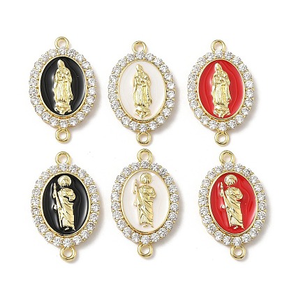 Латунный микропаве прозрачный кубический цирконий эмалированный овал с подвесками-соединителями Дева Мария/Святой Иуда, реальный 18 k позолоченный, стойки покрытие, без свинца и без кадмия, долговечный