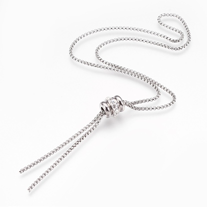 Регулируемый 304 из нержавеющей стали lariat ожерелья, ожерелья с ползунком, с полимерной глиной горный хрусталь, колонка