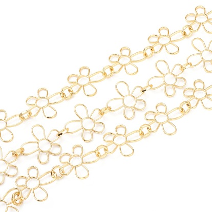 Handmade Alloy Link Chains, with Spool, Unwelded, Long-Lasting Plated, Flower, Lead Free & Cadmium Free