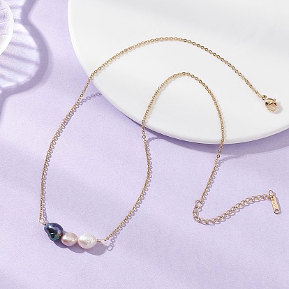 Подвеска из натурального культивированного пресноводного жемчуга в форме картофеля, трехцветная 304 цепочка из нержавеющей стали для женщин, смешанные окрашенные и неокрашенные