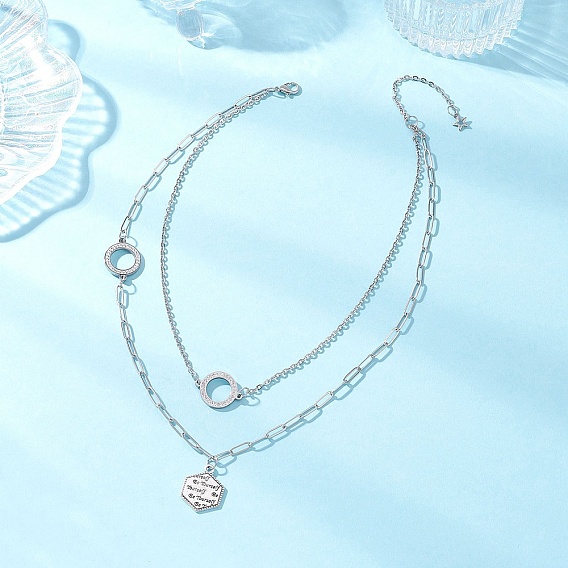 304 двухслойные ожерелья из нержавеющей стали с шестигранным кулоном для женщин, не тускнеет