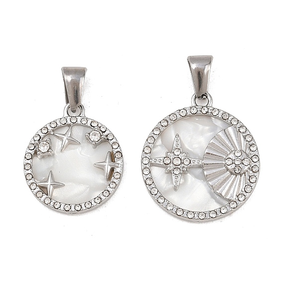 303 подвески из нержавеющей стали, плоский круглый со звездными подвесками, горный хрусталь и эмали